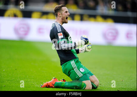 Dortmund, Germany. 08th Nov, 2015. Signal-Iduna-Park Dortmund Germany 8.11.2015, German football League Bundesliga season 2015/16 matchday 12 ,  Borussia Dortmund (BVB) vs Schalke 04 (S04) ----- Ralf FŠhrmann (Faehrmann) (S04) celebrates after the 1:1 Credit:  kolvenbach/Alamy Live News Stock Photo