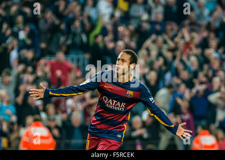 November 08th, 2015. Barcelona, Spain: FC Barcelona's forward NEYMAR JR. celebrates his second goal in the league match between FC Barcelona and Villarreal CF at the Camp Nou stadium in Barcelona Stock Photo