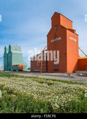 Heritage Grain Elevators, Nanton, Alberta, Canada Stock Photo