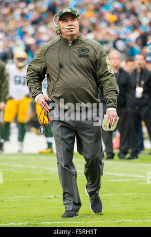 Green Bay Packers Head Coach Mike McCarthy during the NFL football game between the Green Bay Packers and the Carolina Panthers on Sunday, Nov. 8, 2015 in Charlotte, NC. Jacob Kupferman/CSM Stock Photo