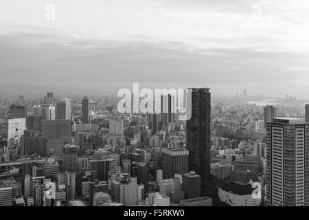 Osaka Skyline. Black & White View from the Floating Garden Observatory at Umeda Sky Building Stock Photo