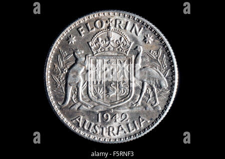 1942 Australian silver florin in studio setting Stock Photo