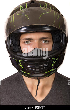 Teenage boy wearing a crash helmet Stock Photo