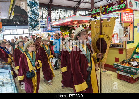 At parade of wine merchants organization of the wine producing regions in centre of Narbonne,Languedoc,Aude,South,France. Stock Photo