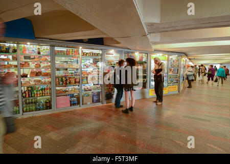 Shops in a pedestrian underpass leading to Moscow Metro - Moscow, Russia Stock Photo