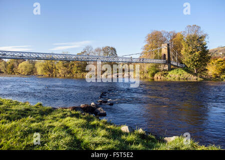 Chainbridge footbridge across the River Tweed. Melrose, Scottish Borders, Scotland, UK, Britain Stock Photo
