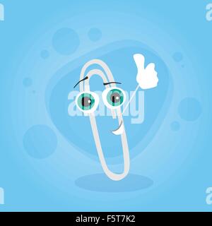 Paperclip Thumb Up Hand Gesture Cartoon Character Happy Smile Clip Stock Vector