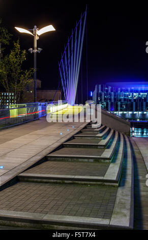 Steps on approach to bridge at Media City, Salford Quays. Stock Photo