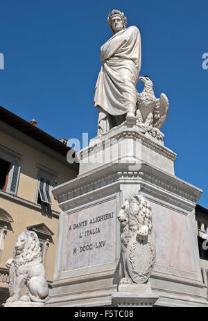 Dante Alighieri statue next to Santa Croce church Florence Italy Stock Photo