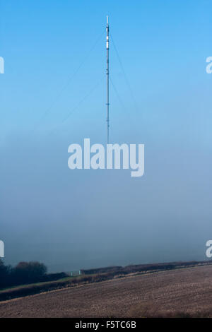 Waltham transmitting station mast in fog Stock Photo