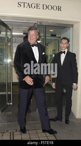 Stephen Fry and partner leaving via stage door  Featuring: Stephen Fry Where: London, United Kingdom When: 08 Sep 2015 Stock Photo