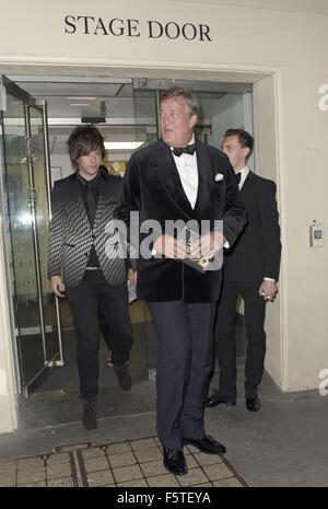 Stephen Fry and partner leaving via stage door  Featuring: Stephen Fry Where: London, United Kingdom When: 08 Sep 2015 Stock Photo