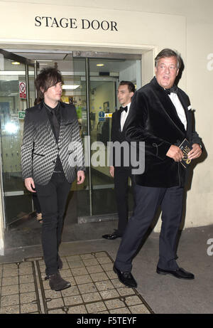 Stephen Fry and partner leaving via stage door  Featuring: Stephen Fry Where: London, United Kingdom When: 08 Sep 2015 Stock Photo