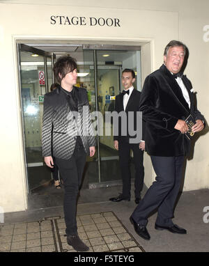 Stephen Fry and partner leaving via stage door  Featuring: Stephen Fry Where: London, United Kingdom When: 08 Sep 2015 Stock Photo