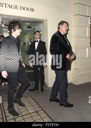 Stephen Fry and partner leaving via stage door  Featuring: Stephen Fry Where: London, United Kingdom When: 08 Sep 2015 Stock Photo