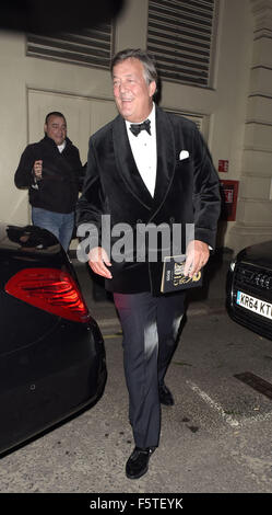 Stephen Fry and partner leaving via stage door  Featuring: Stephen Fry Where: London, United Kingdom When: 08 Sep 2015 Stock Photo