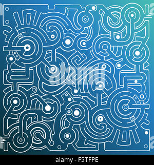 Mechanical vector maze on blue gradient background Stock Photo