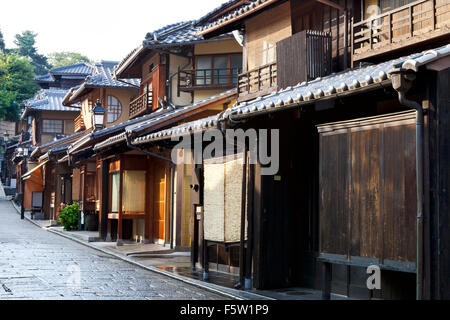 Street of old wooden houses in historic Kyoto Japan Stock Photo