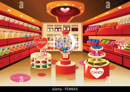 A vector illustration of candy section in grocery store Stock Vector
