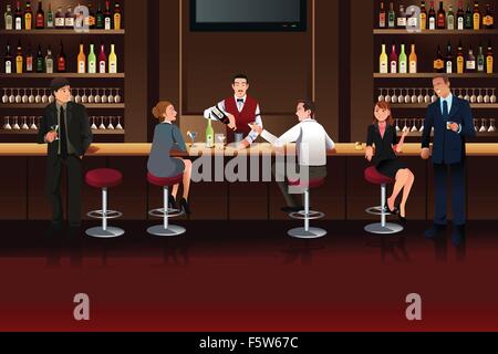 A vector illustration of Business people hanging out in a bar after work Stock Vector