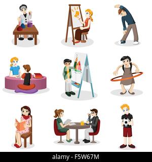 A vector illustration of kids doing educational stuff Stock Vector