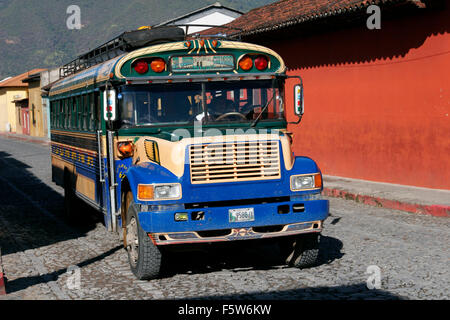 Chicken bus on the street of Antigua, Guatemala, Central America