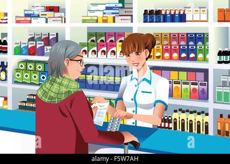 A vector illustration of pharmacist working in the pharmacy drugstore ...