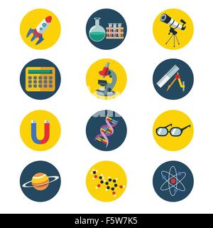 A vector illustration of science icons in flat style Stock Vector