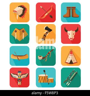 A vector illustration of Native Americans icon sets Stock Vector