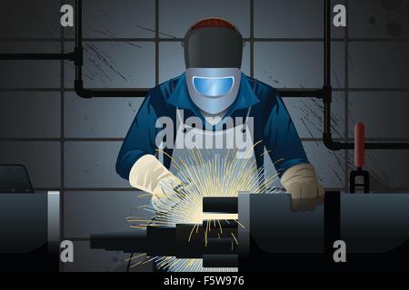 A vector illustration of welder working on a machine Stock Vector
