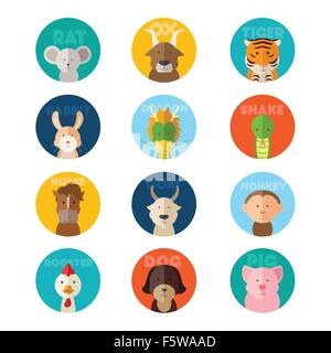 Vector illustration of Chinese Zodiac animal cartoon Stock Vector Image ...