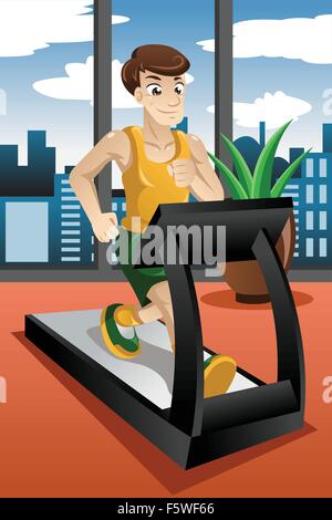 A vector illustration of man running on the treadmill Stock Vector