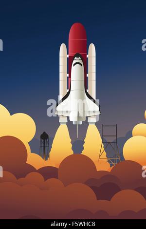 A vector illustration of rocket launching into space Stock Vector