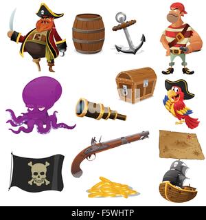 A vector illustration of pirate icon sets Stock Vector