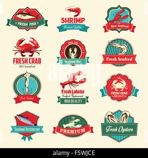 A vector illustration of seafood label sets Stock Vector