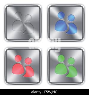 Color user group icons engraved in glossy steel push buttons. Well organized layer structure, color swatches and graphic styles. Stock Vector