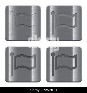 Set of Flag buttons vector in brushed metal style. Arranged layer, color and graphic style structure. Stock Vector