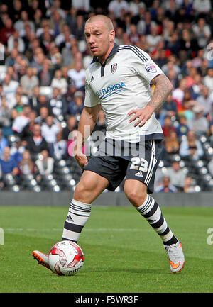 Jamie O'Hara plays for Fulham against Blackburn Rovers at Craven Cottage  Featuring: Jamie O'Hara Where: Fulham, United Kingdom When: 14 Sep 2015 Stock Photo