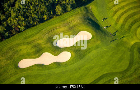 Bunker with golfers and Green, Golf & More Duisburg, Duisburg Huckingen, Golf Course Duisburg, Duisburg, Ruhr area Stock Photo