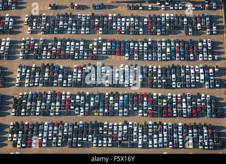 Import car new car inventory in Logport Duisburg Rheinhausen, new cars dump, parking lot, Duisburg, Ruhr area, Stock Photo