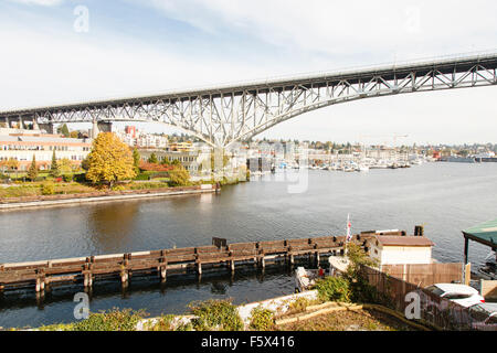 The Aurora Bridge, spanning the Fremont Cut in Seattle, Washington USA Stock Photo