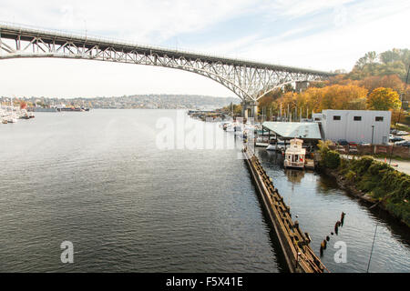 The Aurora Bridge, spanning the Fremont Cut in Seattle, Washington USA Stock Photo