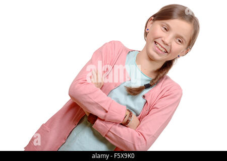 Smiling blond girl with braid. Girl eleven years old Stock Photo