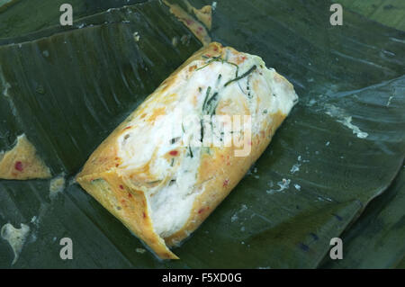 Steamed fish with curry paste, Thai food Stock Photo