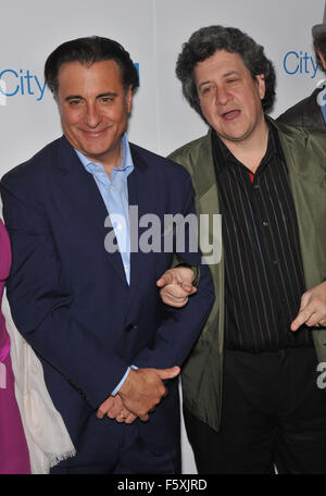 LOS ANGELES, CA - MARCH 15, 2010: Andy Garcia (left) & writer/director Raymond De Felitta at the Los Angeles premiere of their new movie 'City Island' at The Landmark Theatre, Westwood. Stock Photo