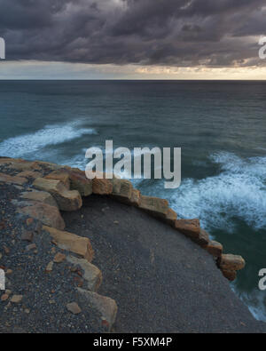 Alum workings in the crumbling cliffs at Kettleness on the Yorkshire Coast, near Whitby, North Yorkshire, UK Stock Photo