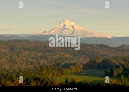 Mt. Hood at sunset from Jonsrud Viewpoint Sandy Oregon. Stock Photo