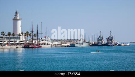 view of La Farola, the lighthouse of the Port of Malaga, Costa del Sol, Andalusia, Spain Stock Photo