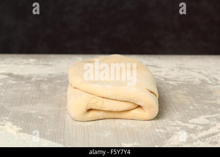 Making Puff Pastry. Dough ready before chilling. Stock Photo