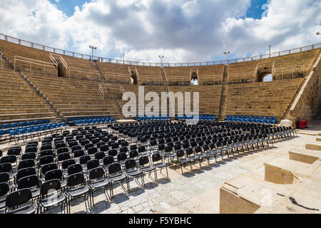 The Roman Theater in the ruins of Caesarea in Caesarea National Park, Israel, Middle East. Stock Photo